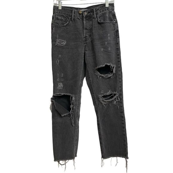 Forever 21 High Waist Mom Jeans Size 25 Faded Black Ripped Distressed Grunge - Picture 1 of 16